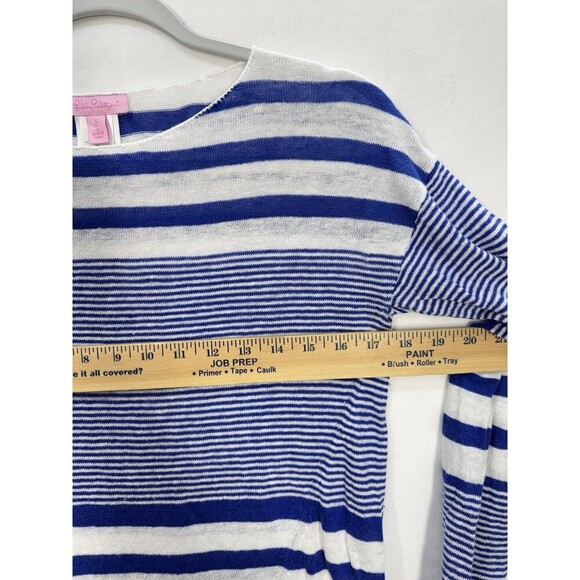 Lilly Pulitzer Camilla 100% Linen Top Size Small Blue Stripe Boatneck Sweater - Picture 11 of 11